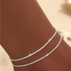 Delicate Double Rhinestone Anklet - Silver Sparkle